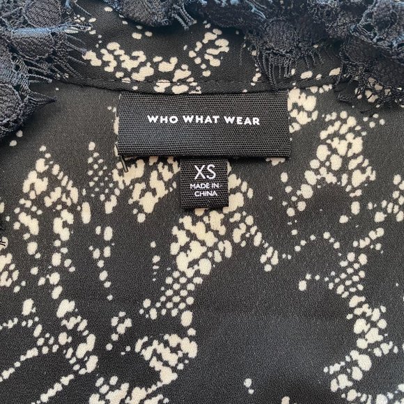 Who What Wear Lace Trim High Neck Top Black/Cream - Picture 5 of 7